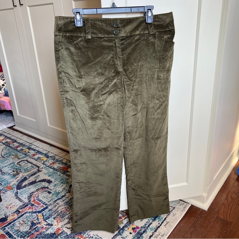 Talbots Women's Olive Green Velvet Stretch Cotton Dress Pants Size 12
